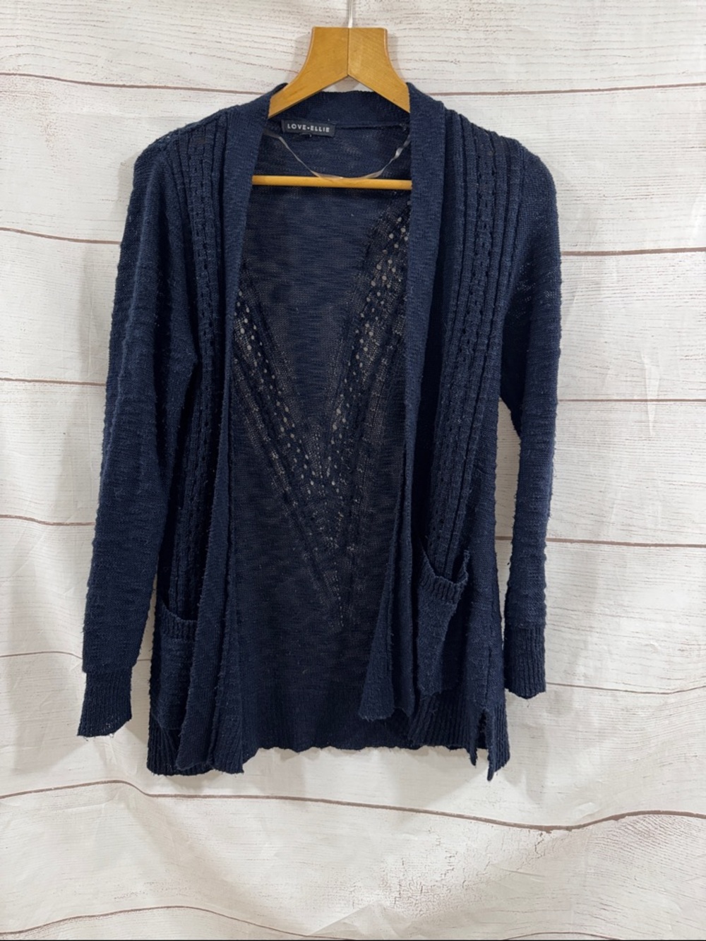 Women's Love- Ellie Open-Front Knit Cardigan - Navy Blue Size Small